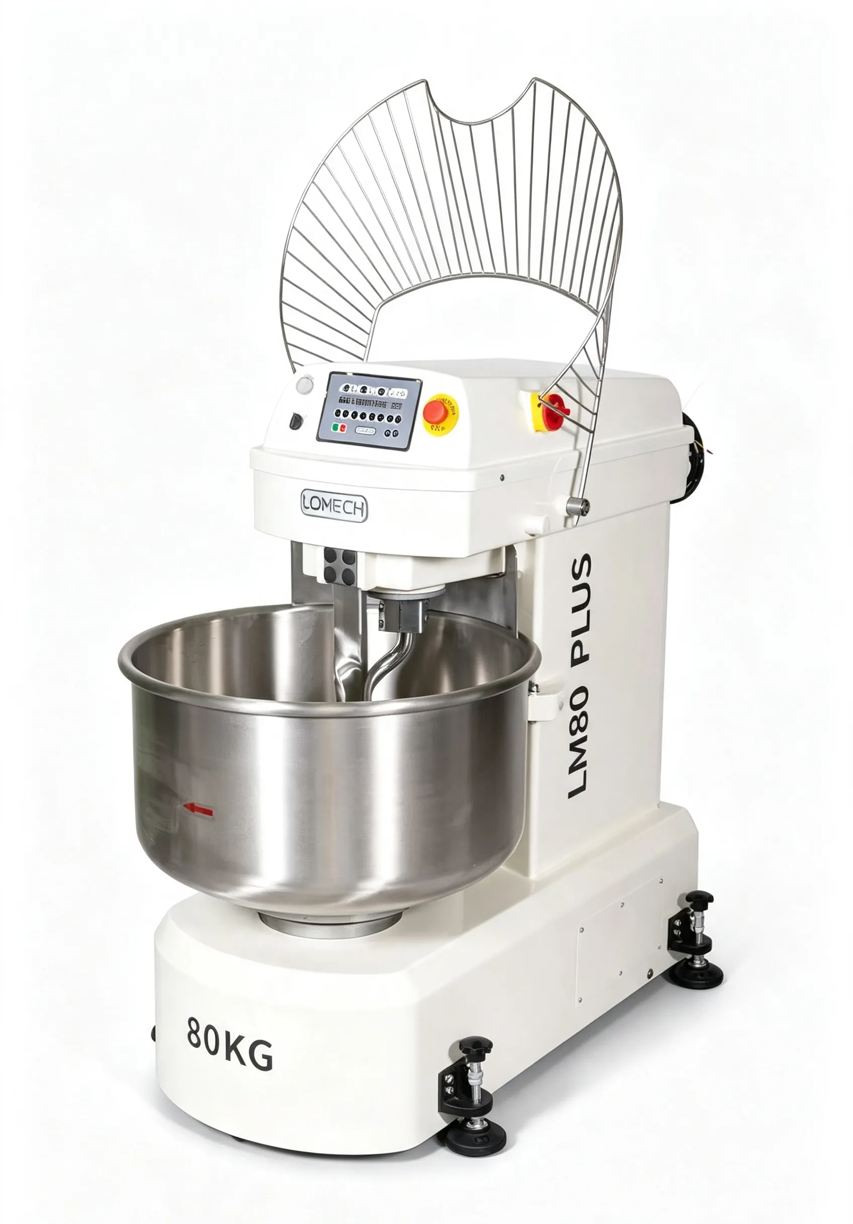 80kg Heavy-Duty Dual Motor Spiral Dough Mixer, Adjustable Speed Commercial Bakery Mixer for Large Batch Production