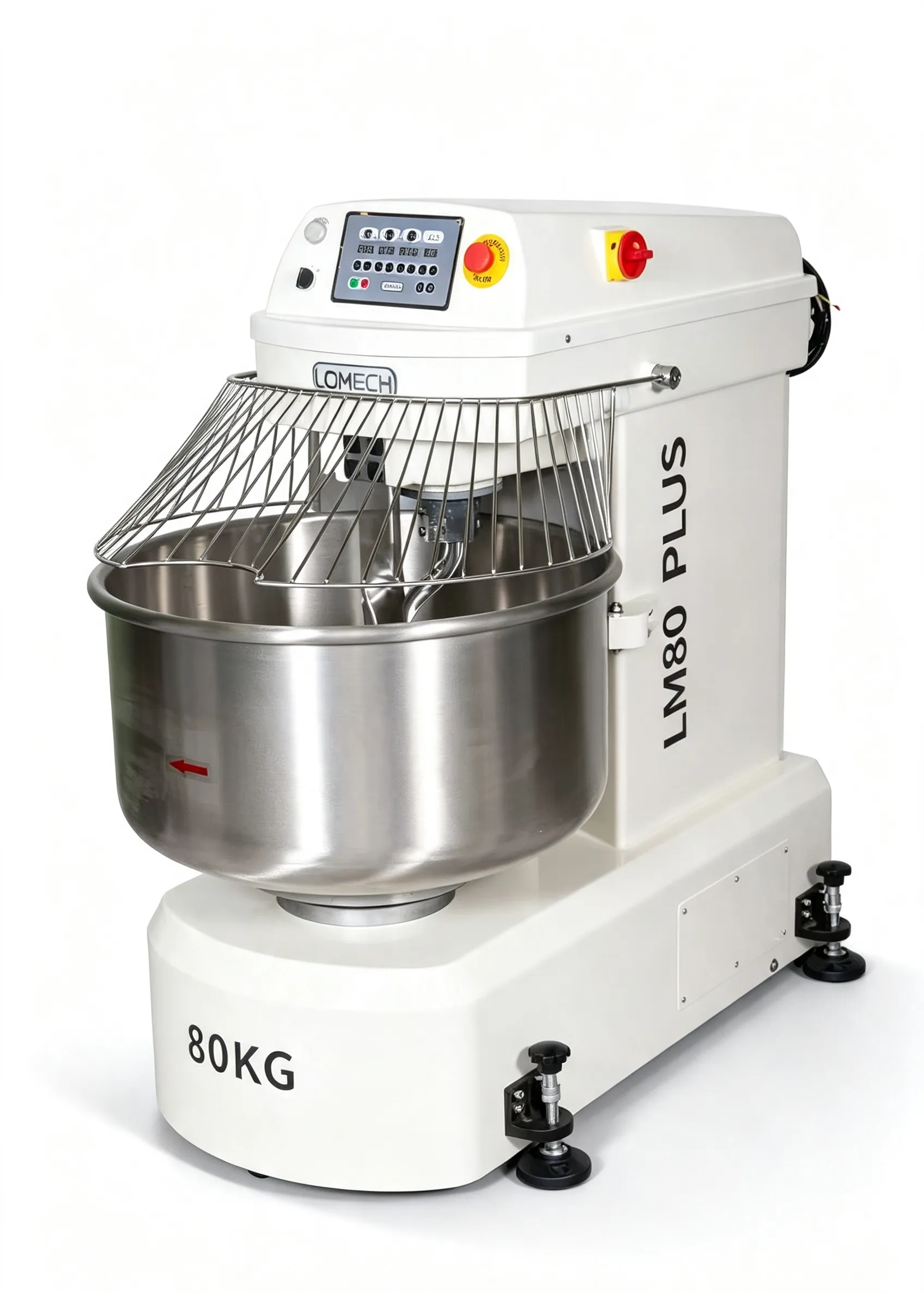 80kg Heavy-Duty Dual Motor Spiral Dough Mixer, Adjustable Speed Commercial Bakery Mixer for Large Batch Production