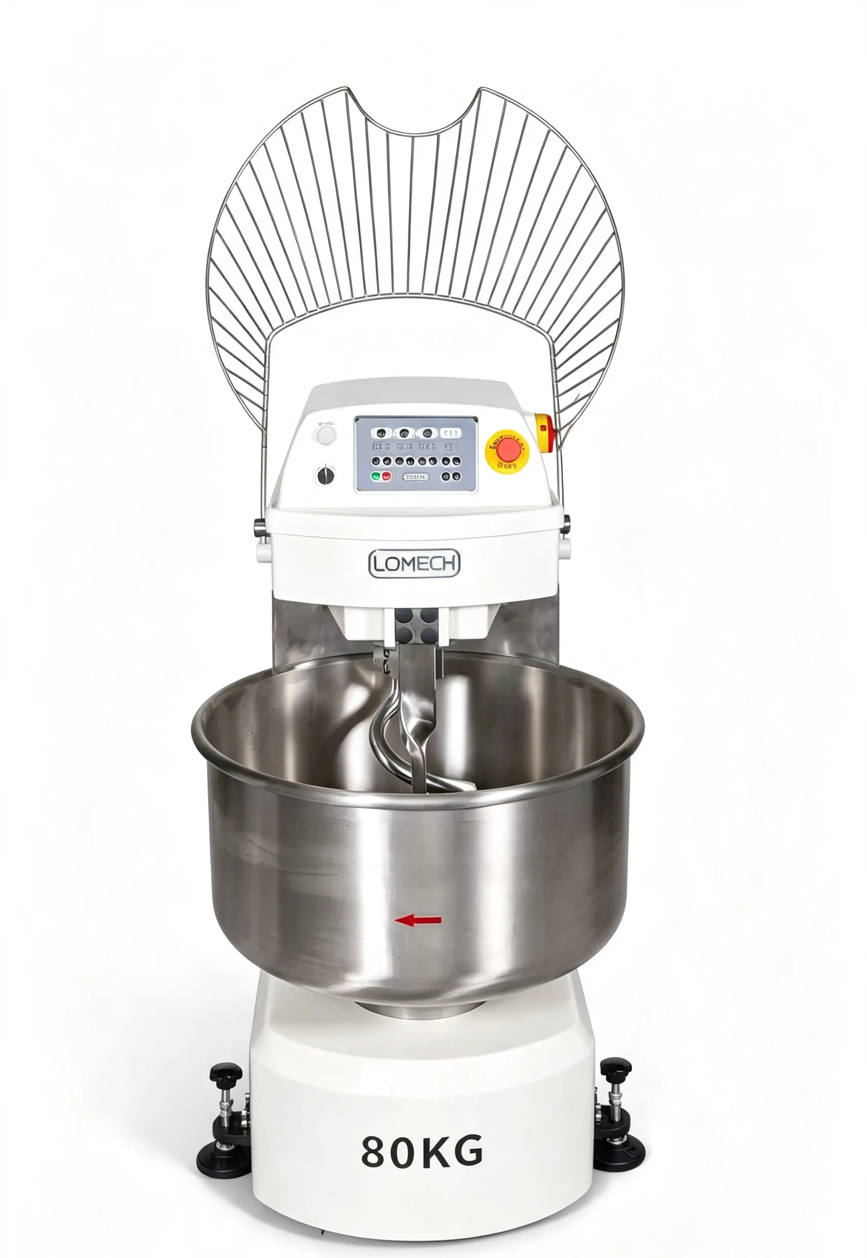 80kg Heavy-Duty Dual Motor Spiral Dough Mixer, Adjustable Speed Commercial Bakery Mixer for Large Batch Production